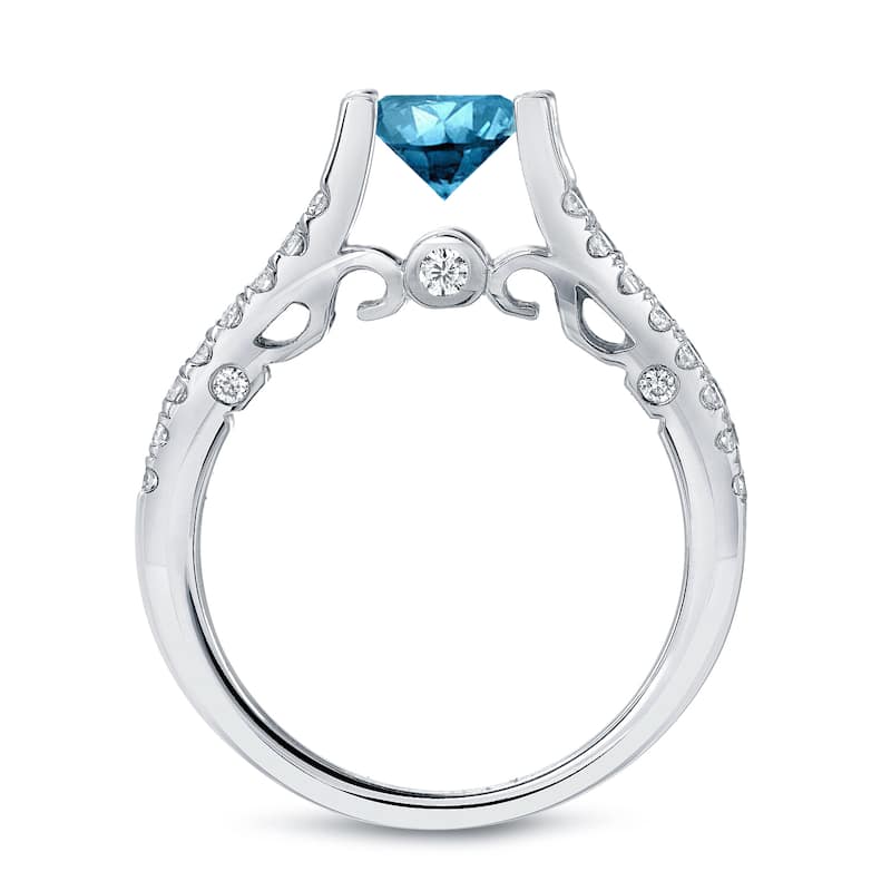 Auriya 1 1/2ctw Modern Blue Diamond Engagement Ring 14K Gold Split Shank (H-I, SI1-SI2)
