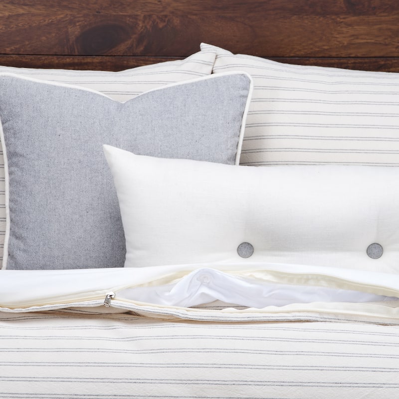 Siscovers Luxury Ticking Stripe Pewter Farmhouse Cotton-blend Down Alt Duvet Set