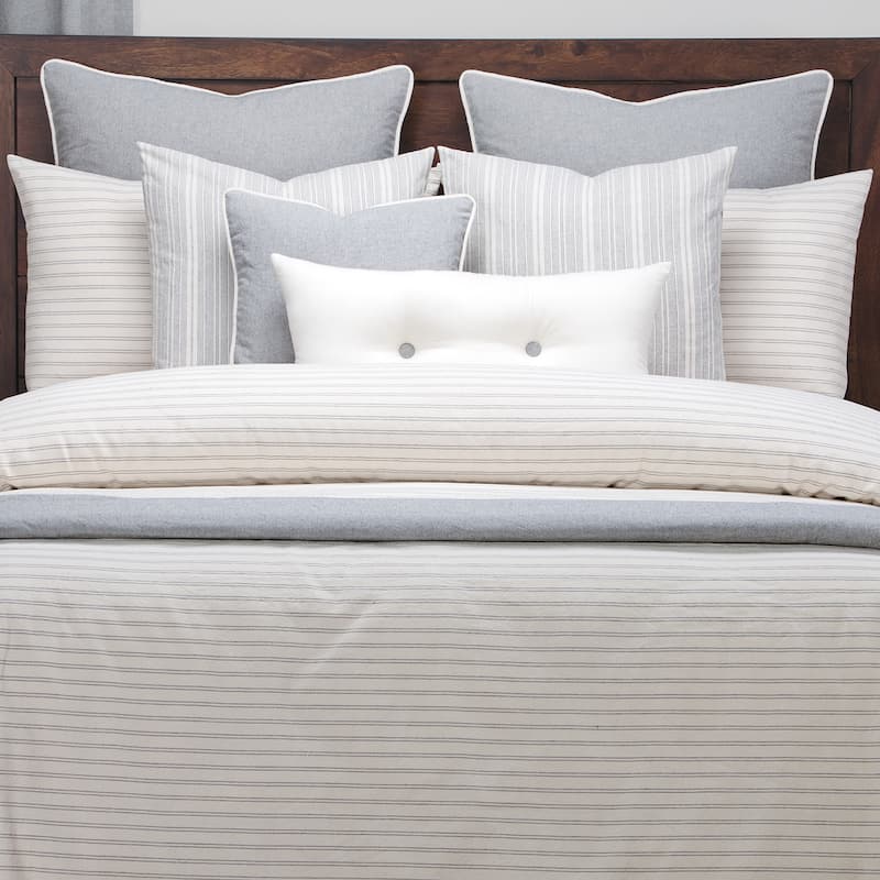 Siscovers Luxury Ticking Stripe Pewter Farmhouse Cotton-blend Down Alt Duvet Set