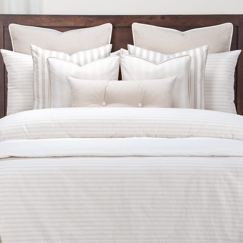 Siscovers Luxury Ticking Stripe Barley Farmhouse Cotton-Blend Down Alt Duvet Set - Cream