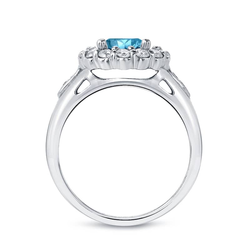 Auriya 14k Gold 3 1/3ctw Round Halo Blue Diamond Engagement Ring (H-I, SI1-SI2)