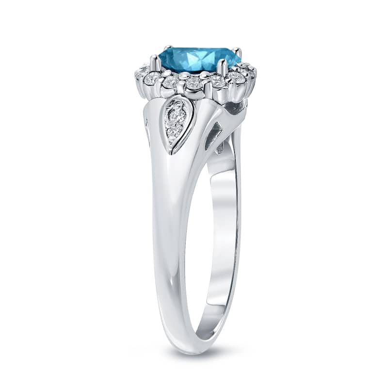 Auriya 1 1/4ctw Round Halo Blue Diamond Engagement Ring 14k Gold