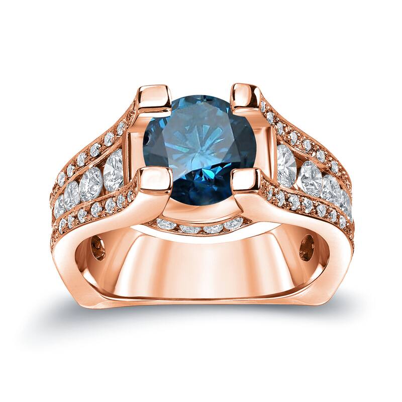Auriya 14k Gold 3 1/4ctw Modern Blue Diamond Engagement Ring