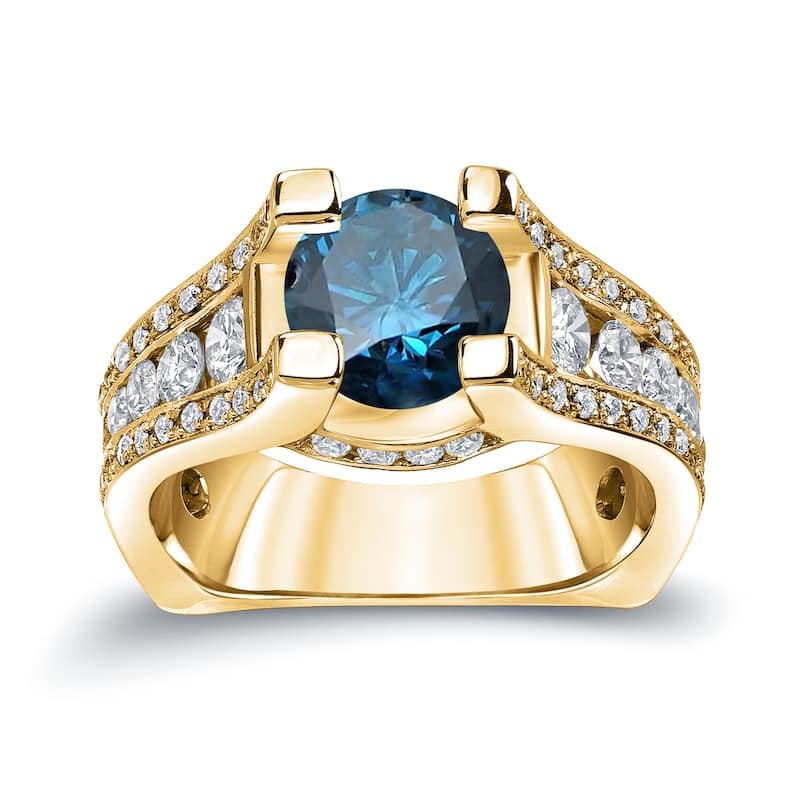 Auriya 14k Gold 3 1/4ctw Modern Blue Diamond Engagement Ring