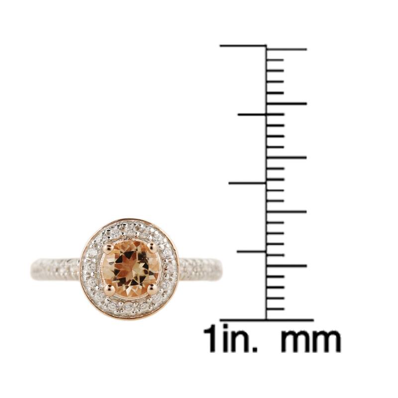 Rose-gold plated Silver Morganite and Natural White Zircon Halo Ring