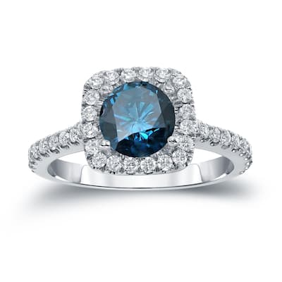 Auriya 14k Gold 1 2/5ctw Halo Blue Diamond Engagement Ring