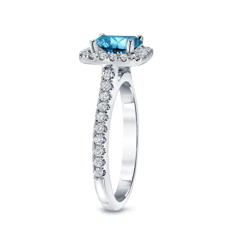 Auriya 14k Gold 1 2/5ctw Halo Blue Diamond Engagement Ring