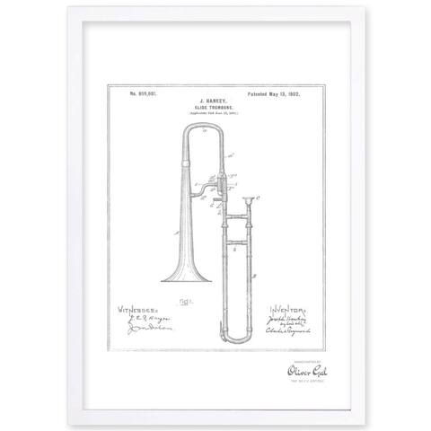 Oliver Gal'Trombone Musical Instrument 1902, Silver Metallic' Framed Art