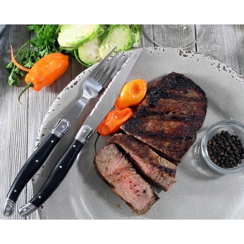 French Home 8 Piece Laguiole Faux Onyx Steak Knife and Fork Set