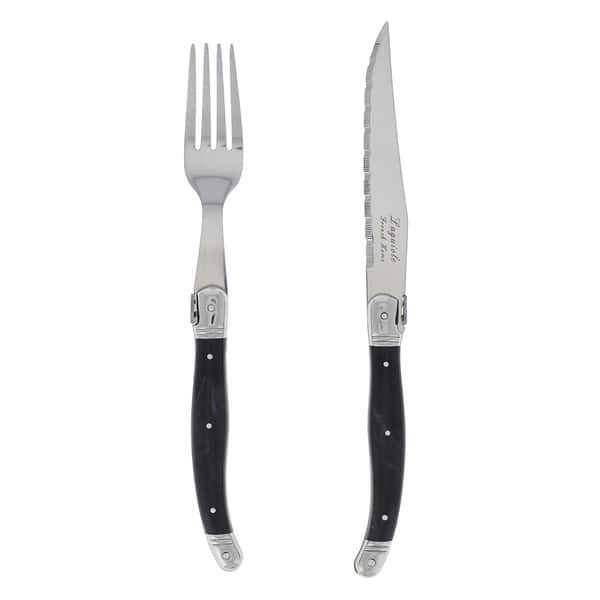 slide 1 of 5, French Home 8 Piece Laguiole Faux Onyx Steak Knife and Fork Set