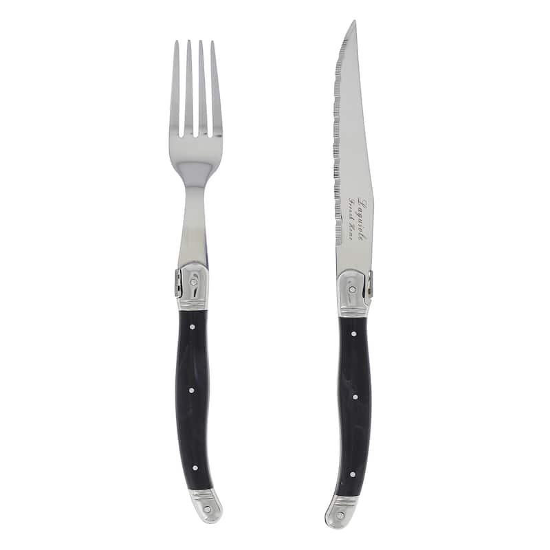 French Home 8 Piece Laguiole Faux Onyx Steak Knife and Fork Set