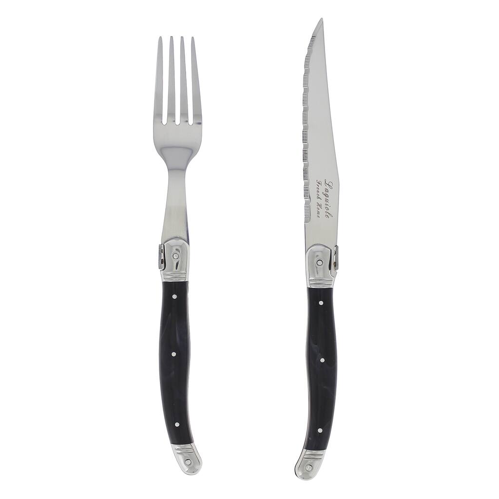 French Home 8 Piece Laguiole Faux Onyx Steak Knife and Fork Set