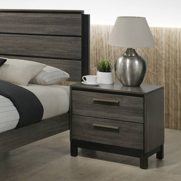 Roundhill Furniture Ioana 187 Antique Grey Finish Wood 2-drawer Night Stand