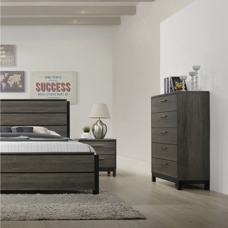 Roundhill Furniture Ioana 187 Antique Grey Finish Wood 5 Drawers Chest