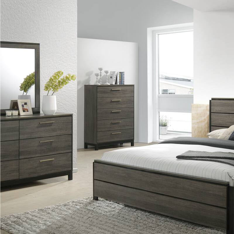 Roundhill Furniture Ioana 187 Antique Grey Finish Wood 5 Drawers Chest