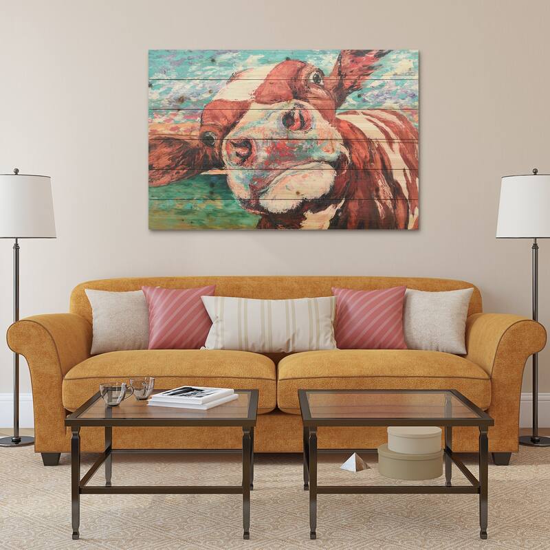 "Curious Cow" Arte de Legno Digital Print on Solid Wood Wall Art