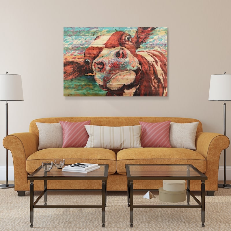 "Curious Cow" Arte de Legno Digital Print on Solid Wood Wall Art