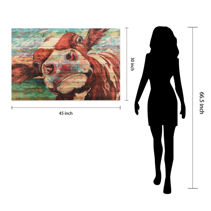 "Curious Cow" Arte de Legno Digital Print on Solid Wood Wall Art