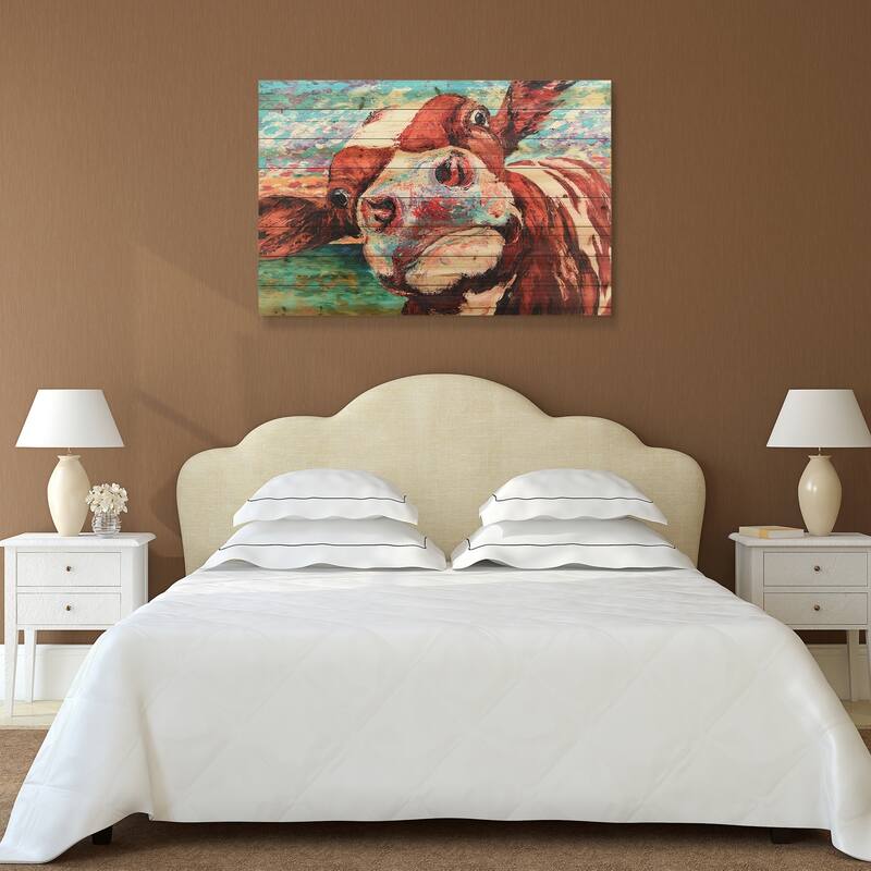 "Curious Cow" Arte de Legno Digital Print on Solid Wood Wall Art