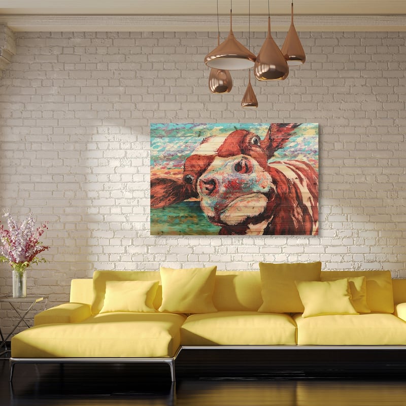 "Curious Cow" Arte de Legno Digital Print on Solid Wood Wall Art