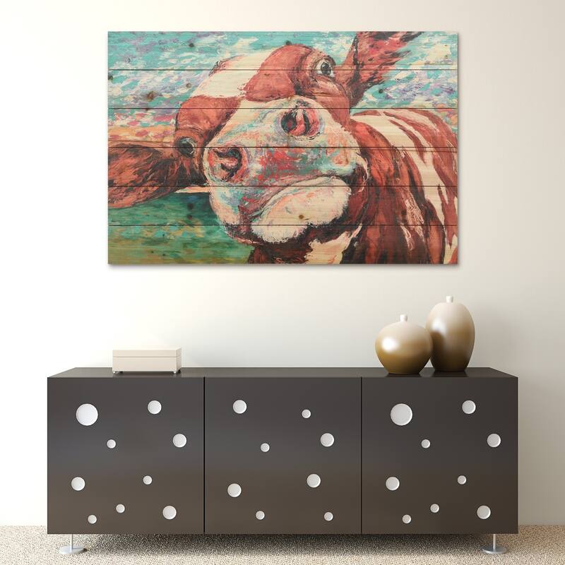 "Curious Cow" Arte de Legno Digital Print on Solid Wood Wall Art