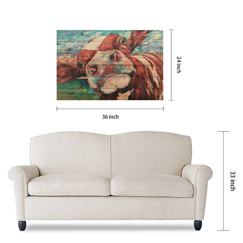 "Curious Cow" Arte de Legno Digital Print on Solid Wood Wall Art