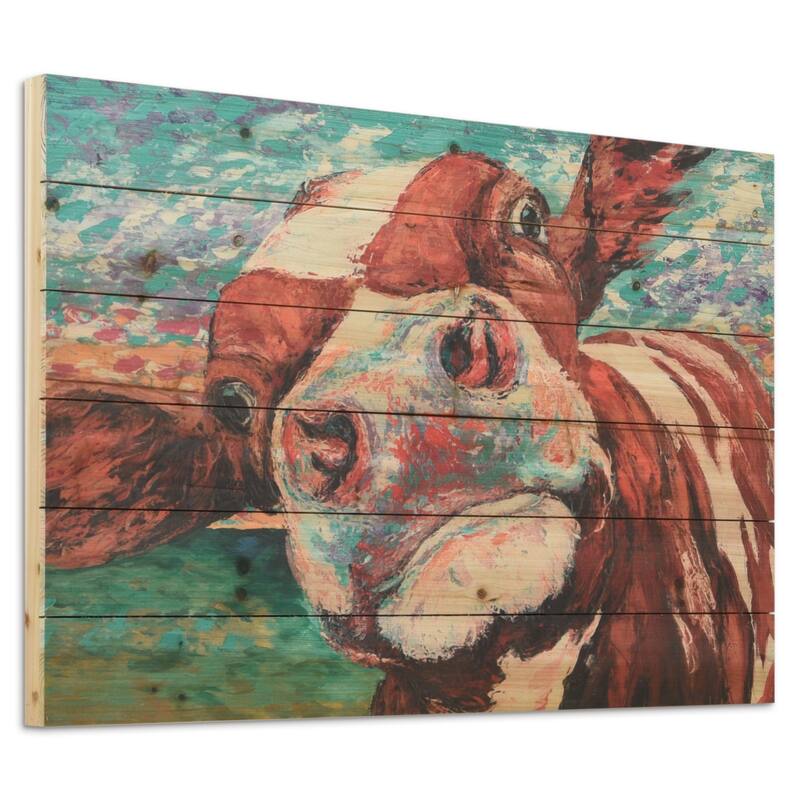 "Curious Cow" Arte de Legno Digital Print on Solid Wood Wall Art