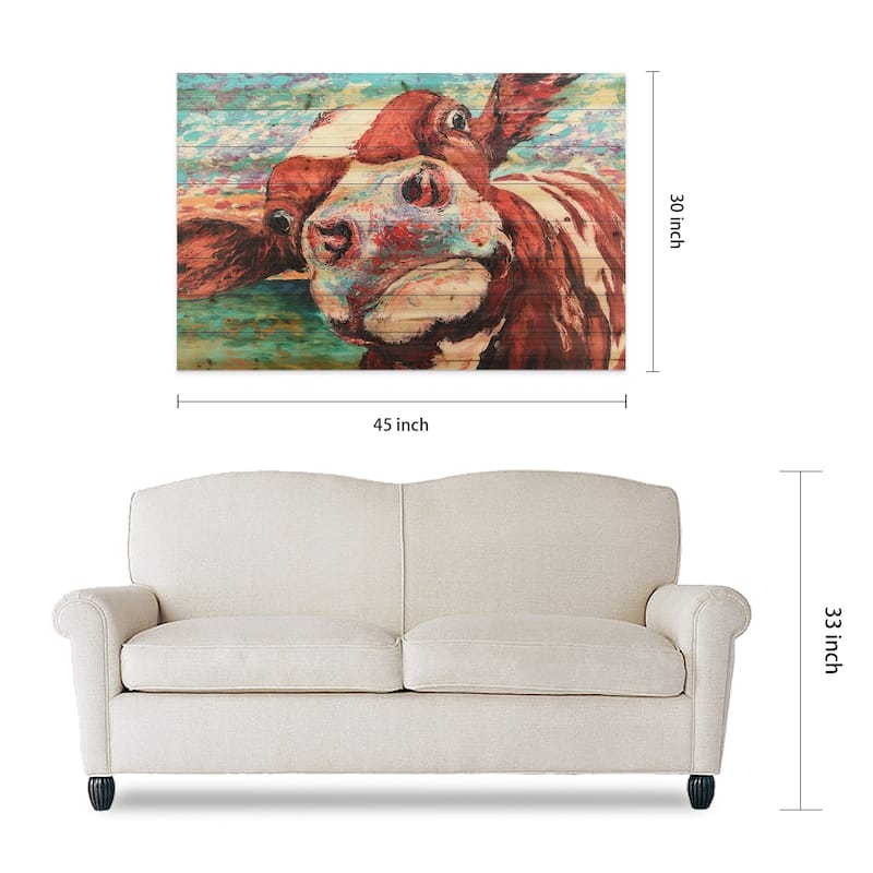 "Curious Cow" Arte de Legno Digital Print on Solid Wood Wall Art
