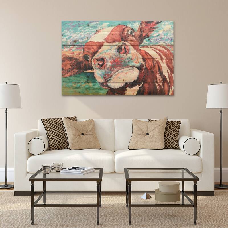 "Curious Cow" Arte de Legno Digital Print on Solid Wood Wall Art