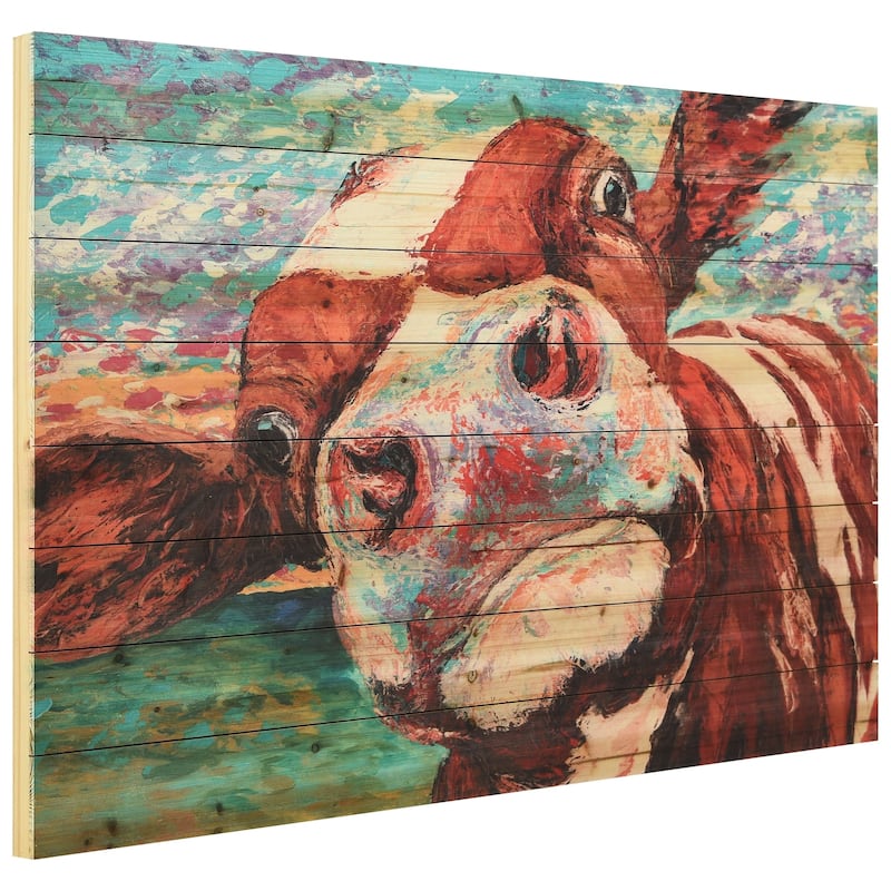 "Curious Cow" Arte de Legno Digital Print on Solid Wood Wall Art