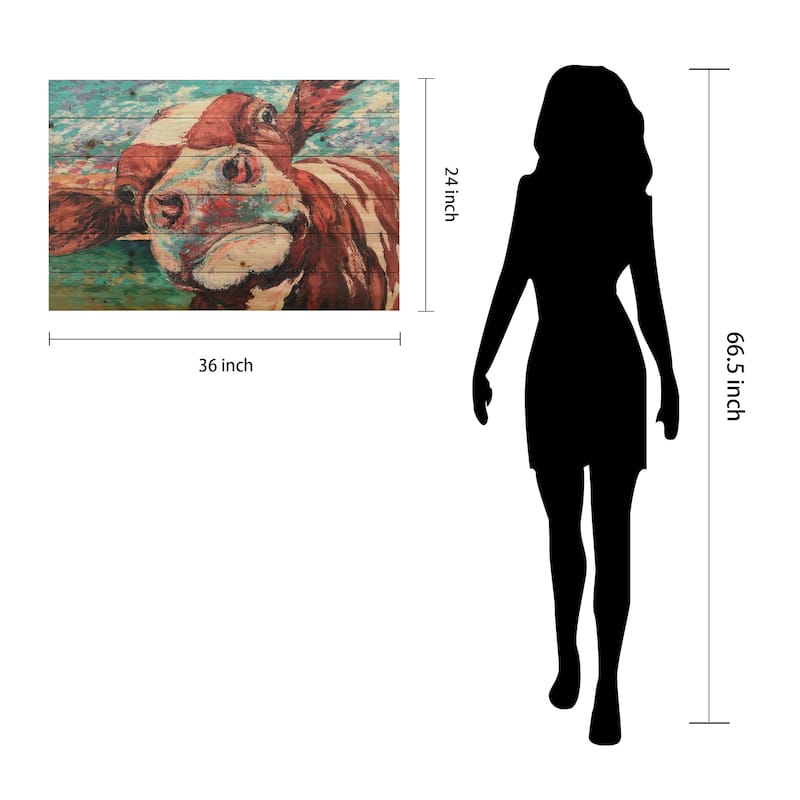 "Curious Cow" Arte de Legno Digital Print on Solid Wood Wall Art