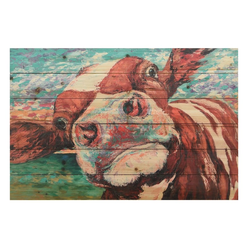 "Curious Cow" Arte de Legno Digital Print on Solid Wood Wall Art