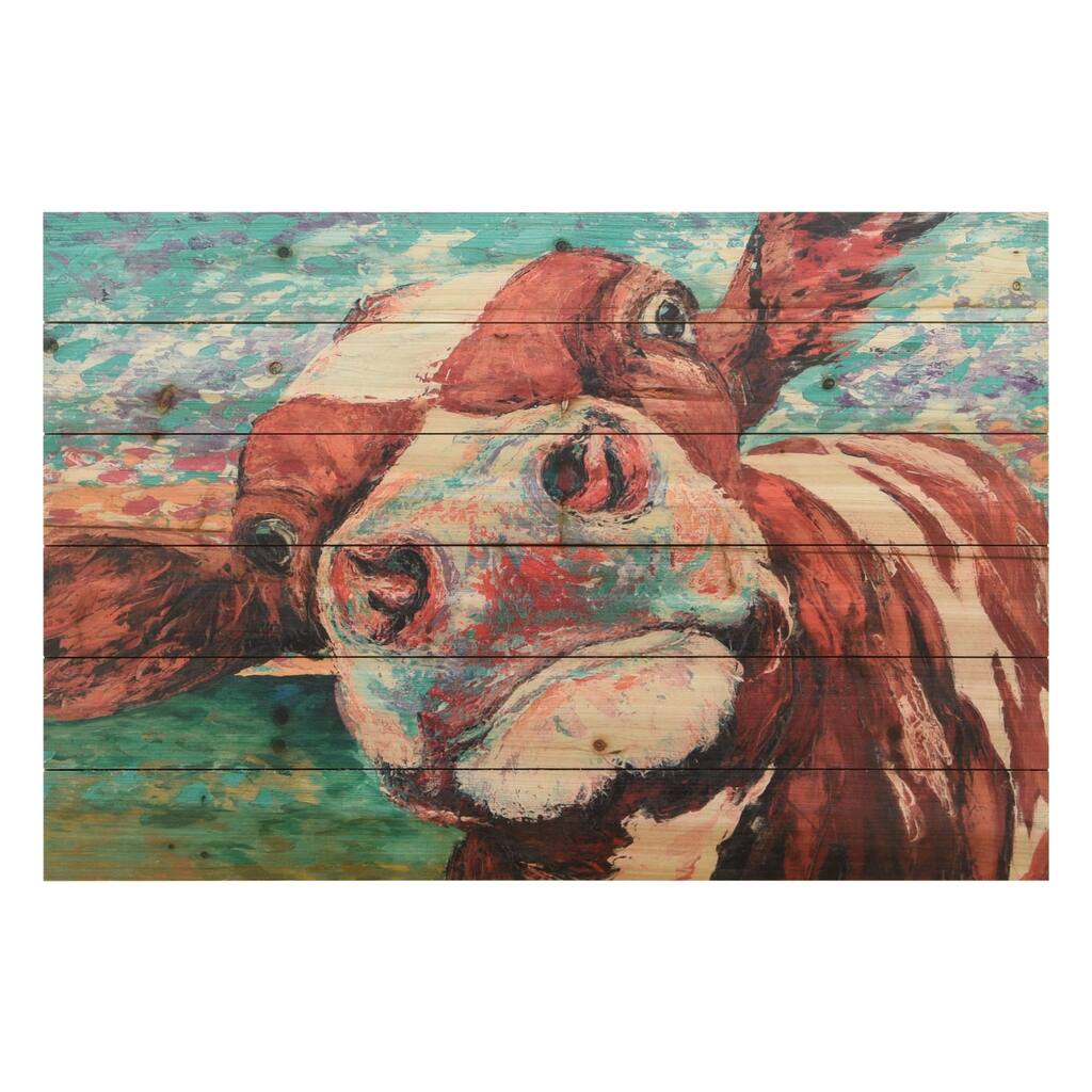 "Curious Cow" Arte de Legno Digital Print on Solid Wood Wall Art