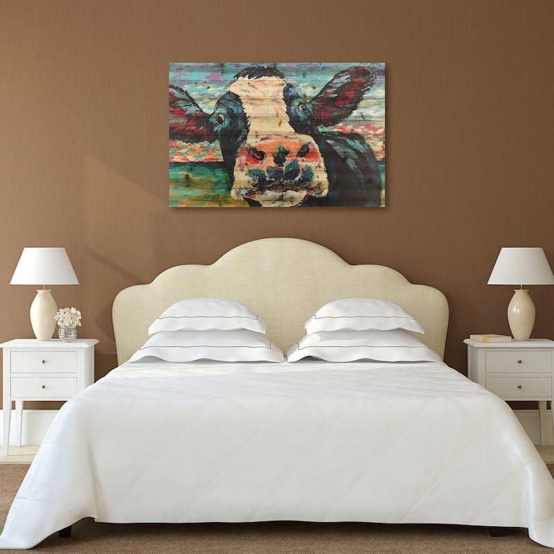 "Curious Cow"Arte de Legno Digital Print on Solid Wood Wall Art