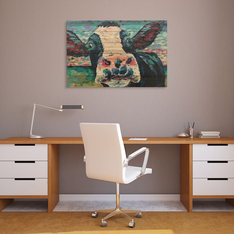 "Curious Cow"Arte de Legno Digital Print on Solid Wood Wall Art