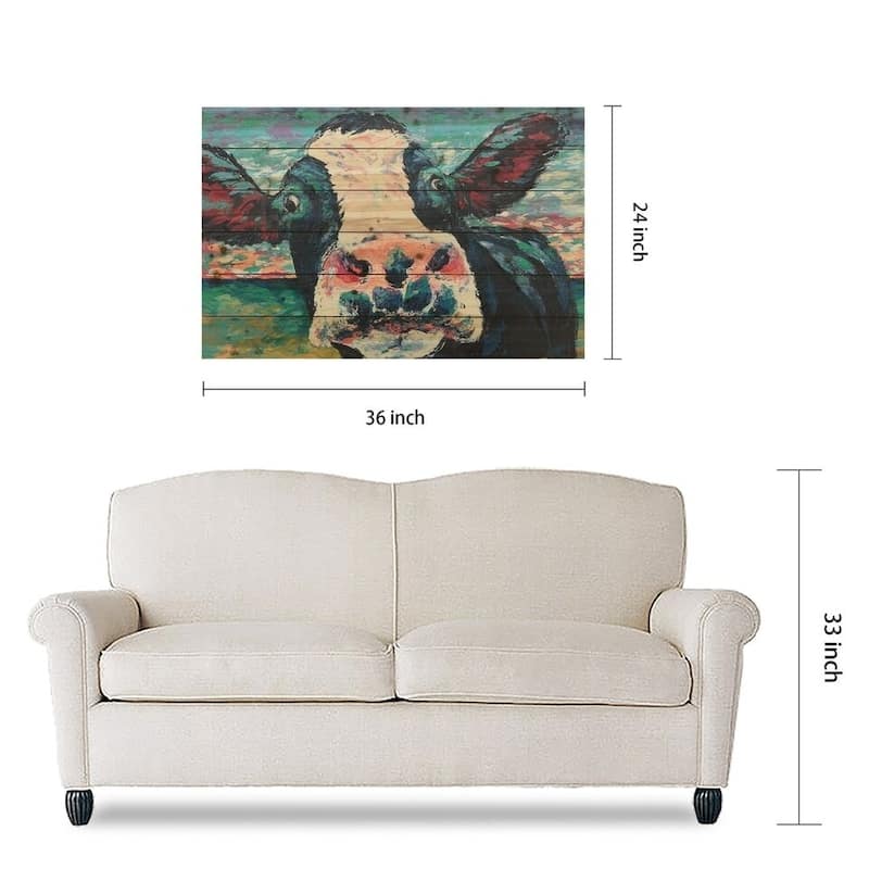 "Curious Cow"Arte de Legno Digital Print on Solid Wood Wall Art
