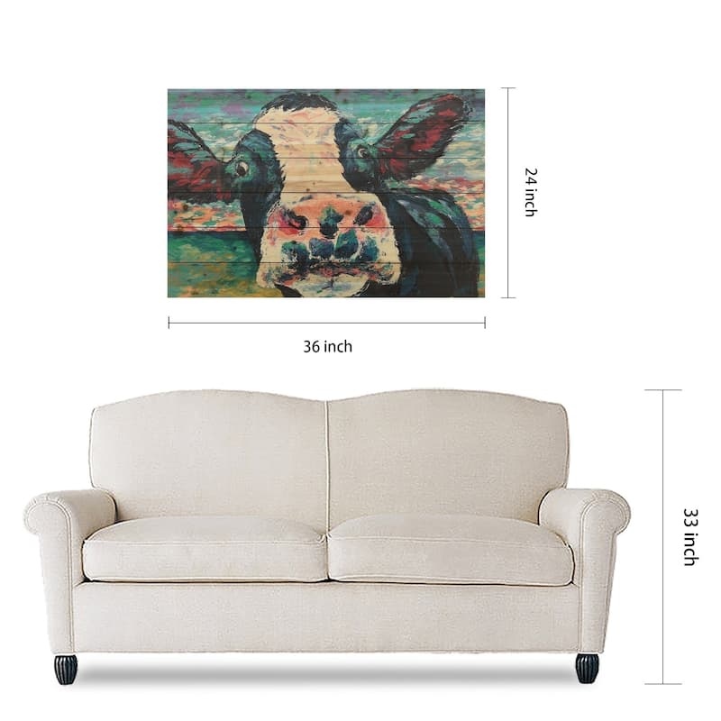 "Curious Cow"Arte de Legno Digital Print on Solid Wood Wall Art