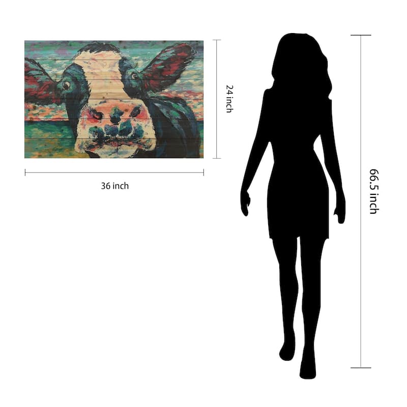 "Curious Cow"Arte de Legno Digital Print on Solid Wood Wall Art