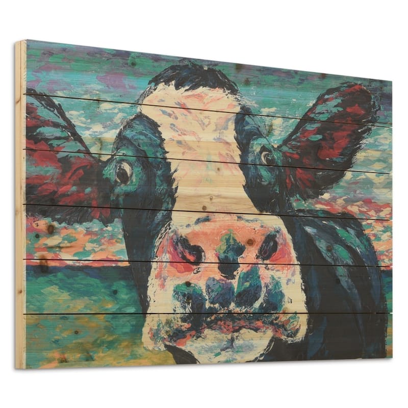"Curious Cow"Arte de Legno Digital Print on Solid Wood Wall Art