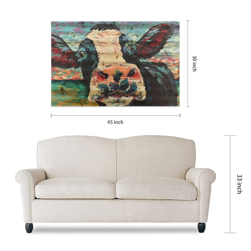"Curious Cow"Arte de Legno Digital Print on Solid Wood Wall Art