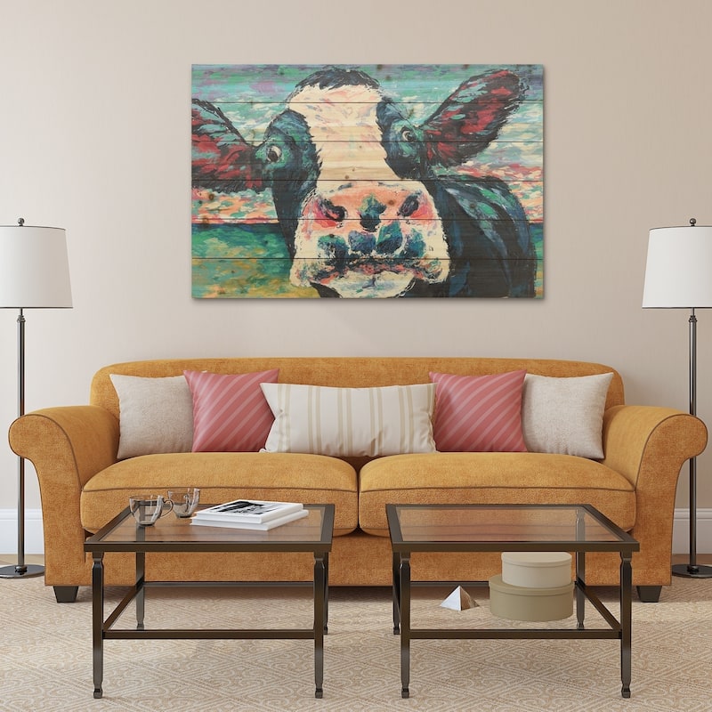 "Curious Cow"Arte de Legno Digital Print on Solid Wood Wall Art