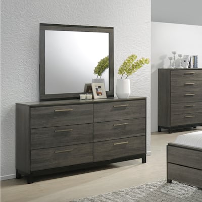 Roundhill Furniture Ioana 187 Antique Grey Finish Wood Dresser and Mirror