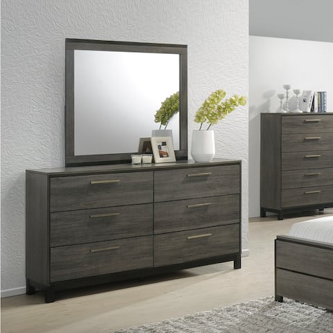 Roundhill Furniture Ioana 187 Antique Grey Finish Wood Dresser and Mirror