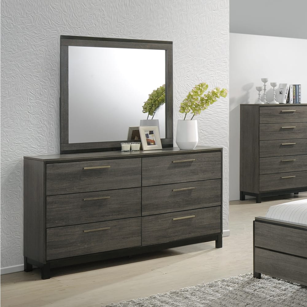 Roundhill Furniture Ioana 187 Antique Grey Finish Wood Dresser and Mirror