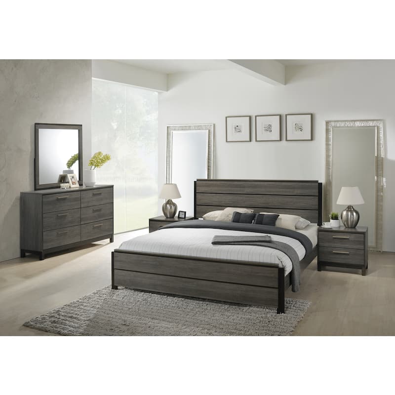 Roundhill Furniture Ioana Antique Grey Wood 5-piece King Size Bedroom Set
