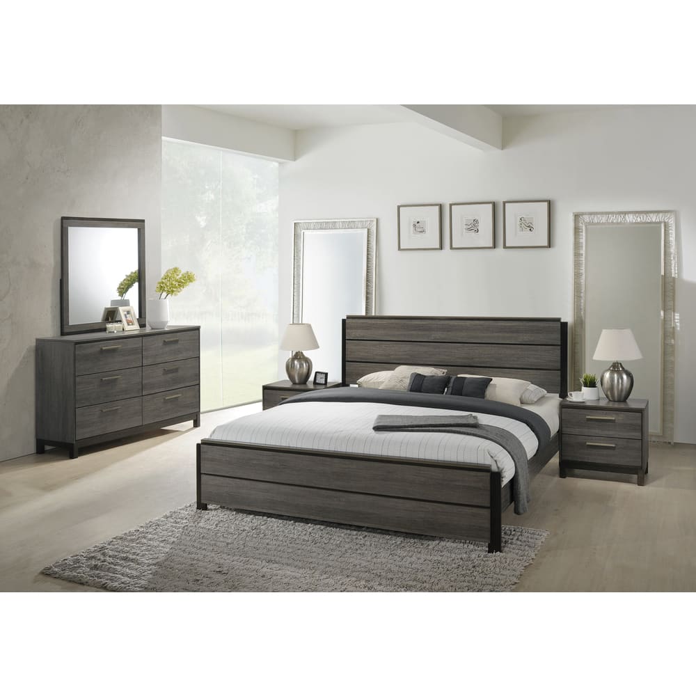 Roundhill Furniture Ioana Antique Grey Wood 5-piece King Size Bedroom Set