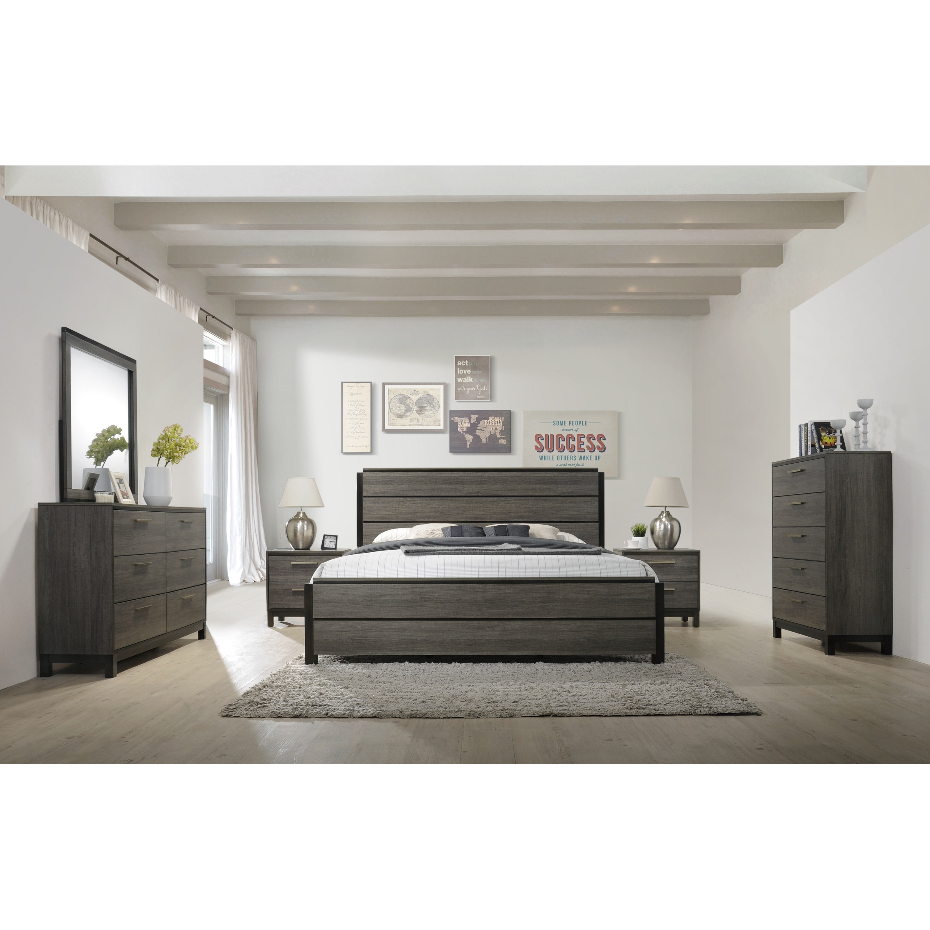 Shop Ioana 187 Antique Grey Finish Wood Bed Room Set King Size