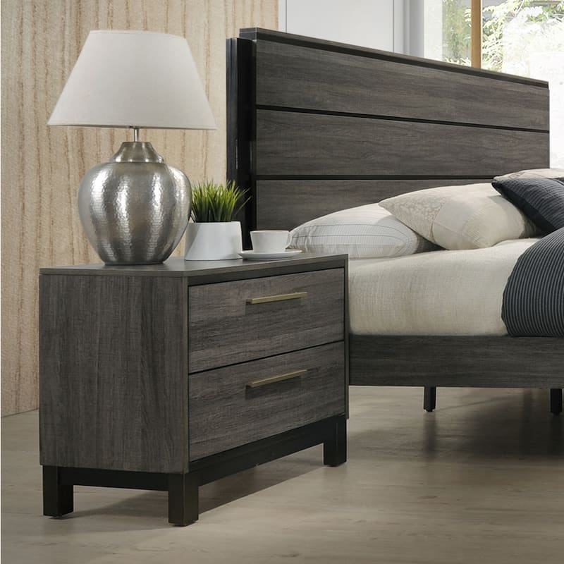 Roundhill Furniture Ioana 187 Antique Grey Finish Wood Bed Room Set, Queen Size Bed, Dresser, Mirror, Night Stand