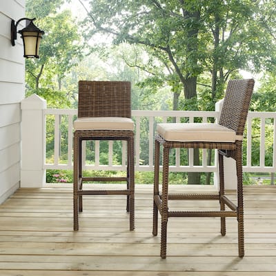 Bradenton Outdoor Wicker Bar Height Stools with Sand Cushions (Set of 2)