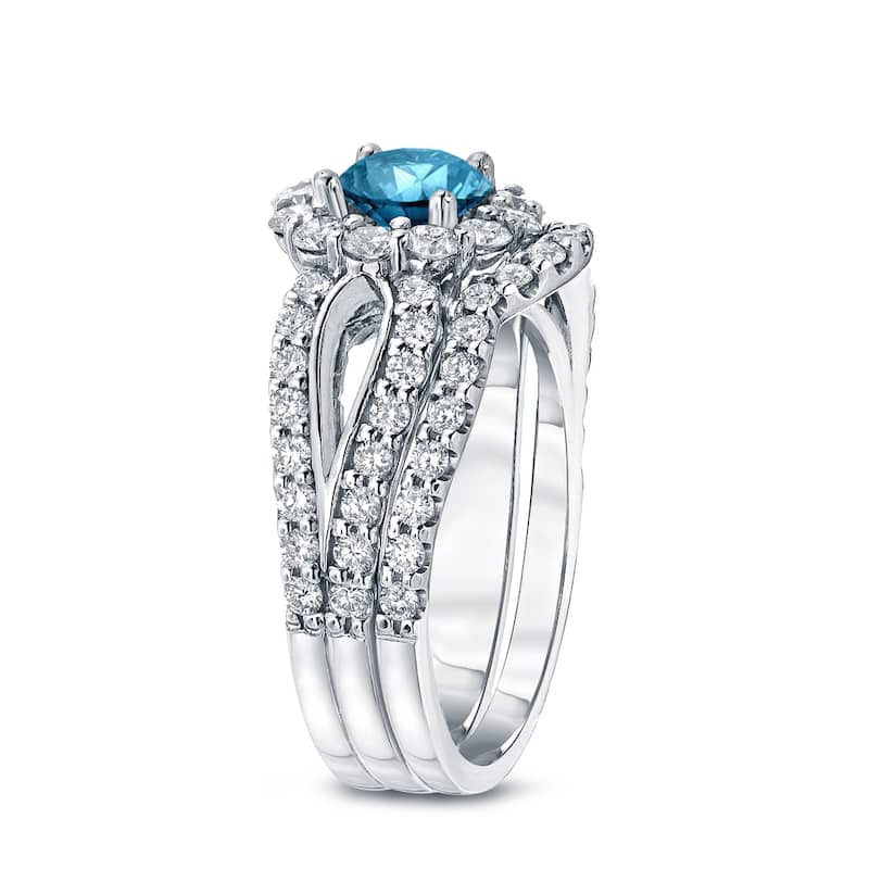 Auriya 2 1/3ctw Halo Blue Diamond Engagement Ring Set 14k Gold